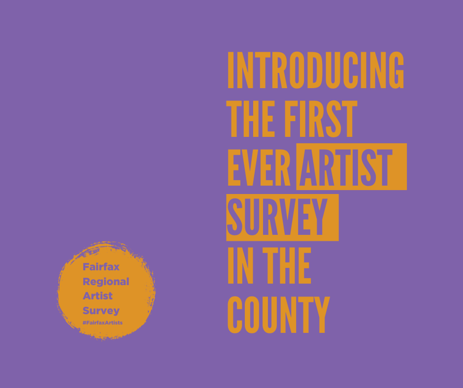 a purple graphic with all capitalized text in gold that reads "Introducing the first ever artist survey in the county"