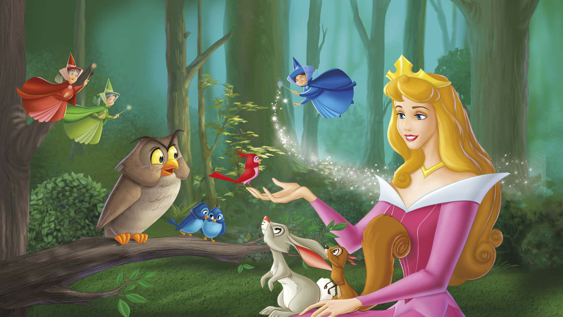 Princess Aurora with forest animals