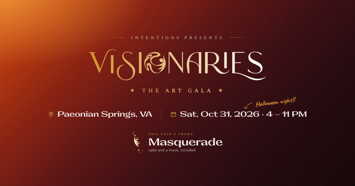 Visionaries 2026 Art Gala Information. Masquerade themed art event happening on October 31st 2026 in Paeonian Springs