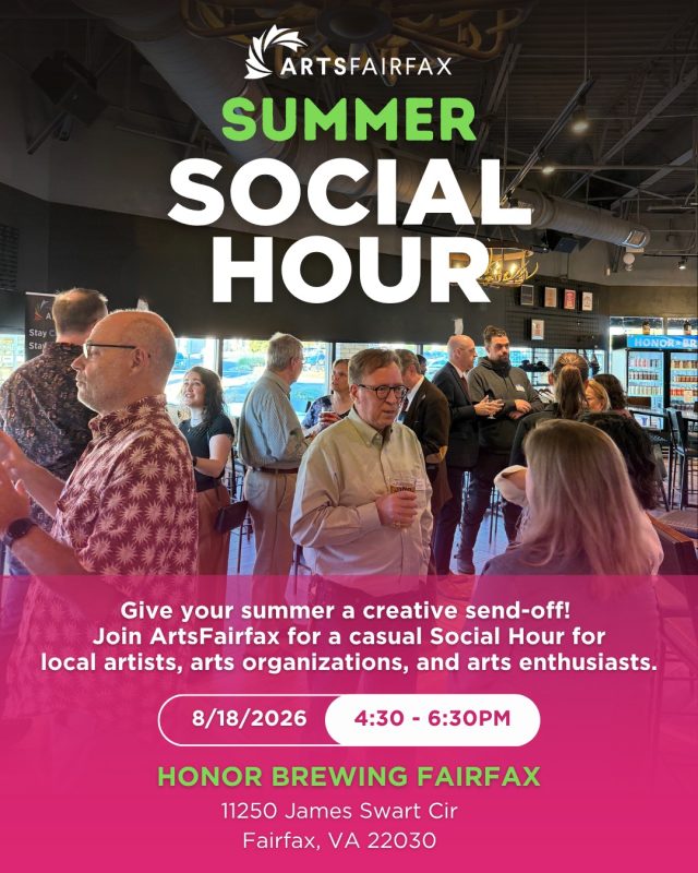 Give your summer a creative send-off! ☀️ Join ArtsFairfax for a casual Social Hour filled with good conversation, new connections, and the chance to mingle with local artists, arts organizations, and arts enthusiasts. Bring your business cards, bring a friend, and come ready to connect! This event is free to attend. Refreshments will be available for purchase. 

📆 Tuesday, August 18 
🕟️ 4:30pm - 6:30pm 
📍 Honor Brewing Fairfax

➡️ RSVP at the link in our bio

#ArtsFairfax #LocalArts #DMVArts #Networking